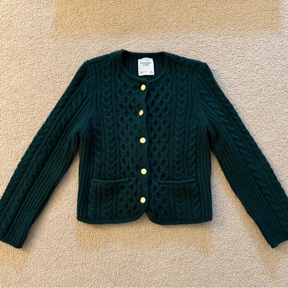 Abercrombie & Fitch Sweaters - Abercrombie & Fitch Dark Green Cable-Knit Cardigan with Gold Buttons